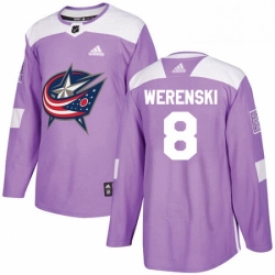 Mens Adidas Columbus Blue Jackets 8 Zach Werenski Authentic Purple Fights Cancer Practice NHL Jersey 