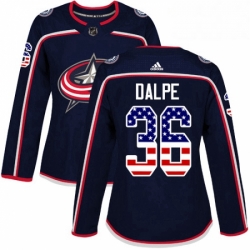 Womens Adidas Columbus Blue Jackets 36 Zac Dalpe Authentic Navy Blue USA Flag Fashion NHL Jersey 