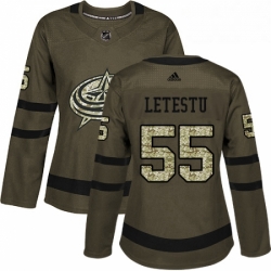 Womens Adidas Columbus Blue Jackets 55 Mark Letestu Authentic Green Salute to Service NHL Jersey 