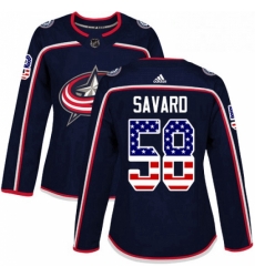 Womens Adidas Columbus Blue Jackets 58 David Savard Authentic Navy Blue USA Flag Fashion NHL Jersey 