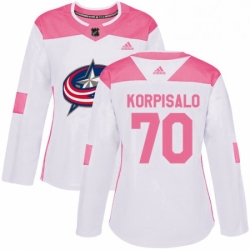 Womens Adidas Columbus Blue Jackets 70 Joonas Korpisalo Authentic WhitePink Fashion NHL Jersey 