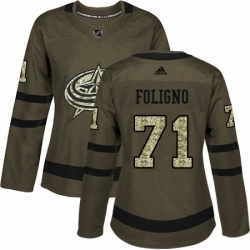 Womens Adidas Columbus Blue Jackets 71 Nick Foligno Authentic Green Salute to Service NHL Jersey 