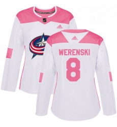 Womens Adidas Columbus Blue Jackets 8 Zach Werenski Authentic WhitePink Fashion NHL Jersey 