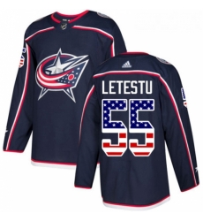 Youth Adidas Columbus Blue Jackets 55 Mark Letestu Authentic Navy Blue USA Flag Fashion NHL Jersey 