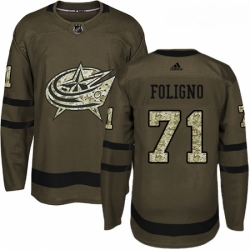 Youth Adidas Columbus Blue Jackets 71 Nick Foligno Premier Green Salute to Service NHL Jersey 