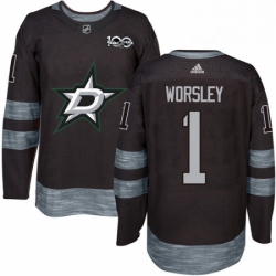 Mens Adidas Dallas Stars 1 Gump Worsley Premier Black 1917 2017 100th Anniversary NHL Jersey 