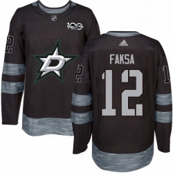 Mens Adidas Dallas Stars 12 Radek Faksa Authentic Black 1917 2017 100th Anniversary NHL Jersey 