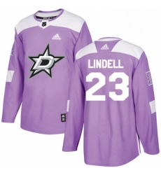 Mens Adidas Dallas Stars 23 Esa Lindell Authentic Purple Fights Cancer Practice NHL Jersey 