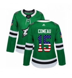 Womens Adidas Dallas Stars 15 Blake Comeau Authentic Green USA Flag Fashion NHL Jersey 