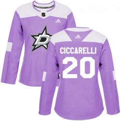 Womens Adidas Dallas Stars 20 Dino Ciccarelli Authentic Purple Fights Cancer Practice NHL Jersey 