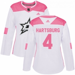 Womens Adidas Dallas Stars 4 Craig Hartsburg Authentic WhitePink Fashion NHL Jersey 