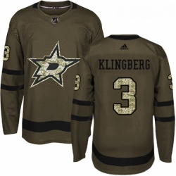 Youth Adidas Dallas Stars 3 John Klingberg Authentic Green Salute to Service NHL Jersey 