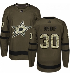 Youth Adidas Dallas Stars 30 Ben Bishop Authentic Green Salute to Service NHL Jersey 