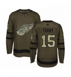 Mens Adidas Detroit Red Wings 15 Chris Terry Authentic Green Salute to Service NHL Jersey 