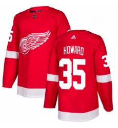 Mens Adidas Detroit Red Wings 35 Jimmy Howard Authentic Red Home NHL Jersey 