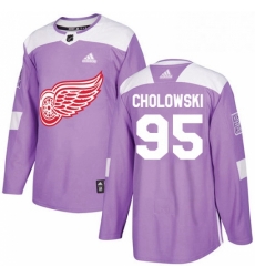 Mens Adidas Detroit Red Wings 95 Dennis Cholowski Authentic Purple Fights Cancer Practice NHL Jersey 