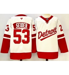 Men's Detroit Red Wings #53 Moritz Seider White 2024-25 Stitched Fanatics Jersey