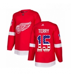 Youth Adidas Detroit Red Wings 15 Chris Terry Authentic Red USA Flag Fashion NHL Jersey 