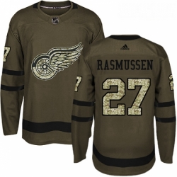 Youth Adidas Detroit Red Wings 27 Michael Rasmussen Premier Green Salute to Service NHL Jersey 