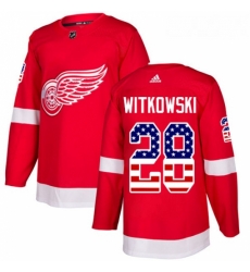 Youth Adidas Detroit Red Wings 28 Luke Witkowski Authentic Red USA Flag Fashion NHL Jersey 