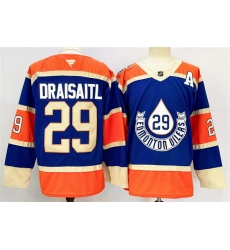 Men Edmonton Oilers 29 Leon Draisaitl Royal 2024 25 With A Patch Heritage Classic Primegreen Stitched Jersey