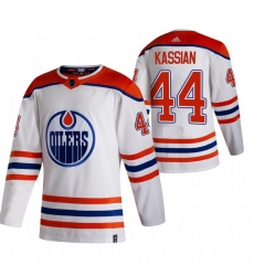 Men Edmonton Oilers 44 Zack Kassian White Adidas 2020 21 Reverse Retro Alternate NHL Jersey