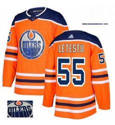 Mens Adidas Edmonton Oilers 55 Mark Letestu Authentic Orange Fashion Gold NHL Jersey 