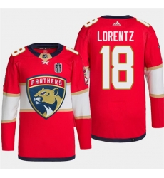 Men Florida Panthers 18 Steven Lorentz Red 2024 Stanley Cup Final Patch Stitched Jersey