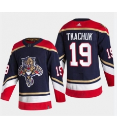 Men Florida Panthers 19 Matthew Tkachuk Blue 2022 Reverse Retro Stitched Jersey