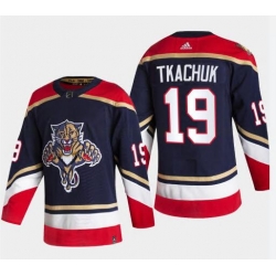 Men Florida Panthers 19 Matthew Tkachuk Blue 2022 Reverse Retro Stitched Jersey