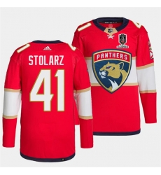 Men Florida Panthers 41 Anthony Stolarz Red Home 2024 Stanley Cup Champions Stitched Jersey