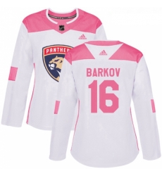 Womens Adidas Florida Panthers 16 Aleksander Barkov Authentic WhitePink Fashion NHL Jersey 