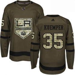 Mens Adidas Los Angeles Kings 35 Darcy Kuemper Authentic Green Salute to Service NHL Jersey 