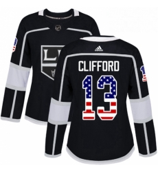 Womens Adidas Los Angeles Kings 13 Kyle Clifford Authentic Black USA Flag Fashion NHL Jersey 