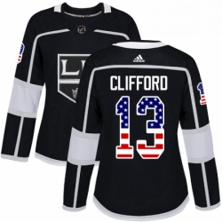 Womens Adidas Los Angeles Kings 13 Kyle Clifford Authentic Black USA Flag Fashion NHL Jersey 