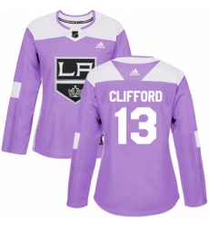 Womens Adidas Los Angeles Kings 13 Kyle Clifford Authentic Purple Fights Cancer Practice NHL Jersey 