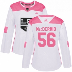 Womens Adidas Los Angeles Kings 56 Kurtis MacDermid Authentic WhitePink Fashion NHL Jersey 