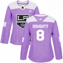 Womens Adidas Los Angeles Kings 8 Drew Doughty Authentic Purple Fights Cancer Practice NHL Jersey 