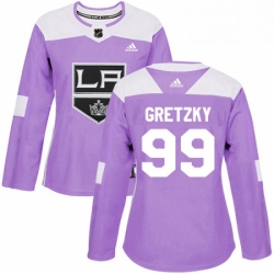 Womens Adidas Los Angeles Kings 99 Wayne Gretzky Authentic Purple Fights Cancer Practice NHL Jersey 