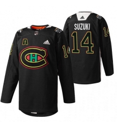 Men Montreal Canadiens 14 Nick Suzuki 2022 Black Warm Up History Night Stitched Jerse