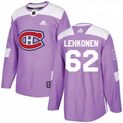 Youth Adidas Montreal Canadiens 62 Artturi Lehkonen Authentic Purple Fights Cancer Practice NHL Jersey 