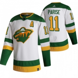 Men Minnesota Wild 11 Zach Parise White Adidas 2020 21 Reverse Retro Alternate NHL Jersey