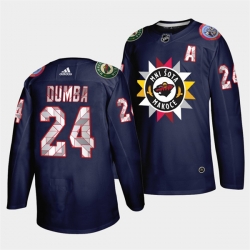 Men Minnesota Wild 24 Matt Dumba 2021 22 Navy Native American Heritage Day Stitched Jersey