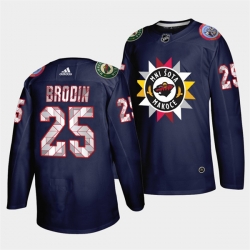 Men Minnesota Wild 25 Jonas Brodin 2021 22 Navy Native American Heritage Day Stitched Jersey