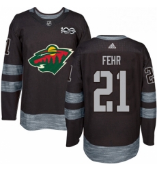 Mens Adidas Minnesota Wild 21 Eric Fehr Authentic Black 1917 2017 100th Anniversary NHL Jersey 