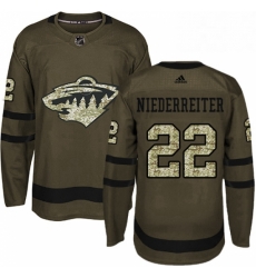 Mens Adidas Minnesota Wild 22 Nino Niederreiter Authentic Green Salute to Service NHL Jersey 