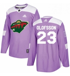 Mens Adidas Minnesota Wild 23 Gustav Olofsson Authentic Purple Fights Cancer Practice NHL Jersey 