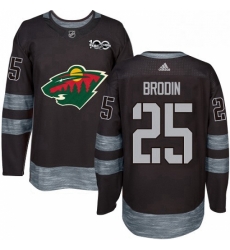 Mens Adidas Minnesota Wild 25 Jonas Brodin Premier Black 1917 2017 100th Anniversary NHL Jersey 