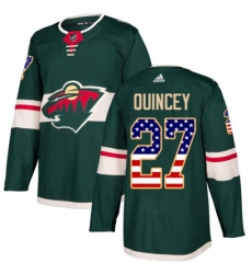 Mens Adidas Minnesota Wild 27 Kyle Quincey Authentic Green USA Flag Fashion NHL Jersey 