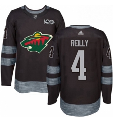 Mens Adidas Minnesota Wild 4 Mike Reilly Authentic Black 1917 2017 100th Anniversary NHL Jersey 